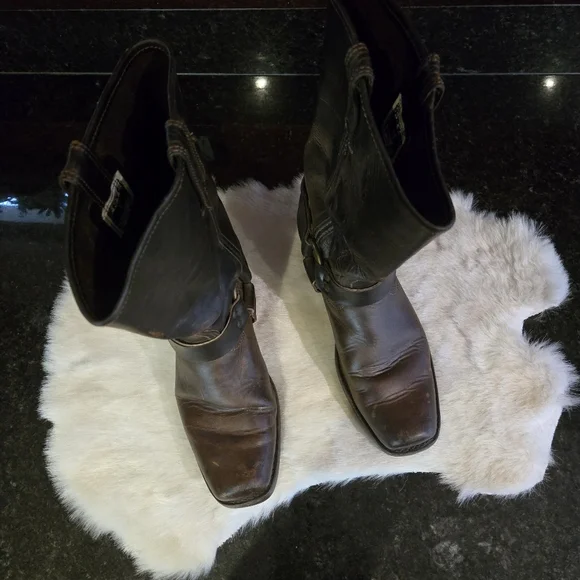 Frye Brown Leather Harness Boots 12R Size 9 Motercycle Boho Western Cowgirl - Picture 7 of 16